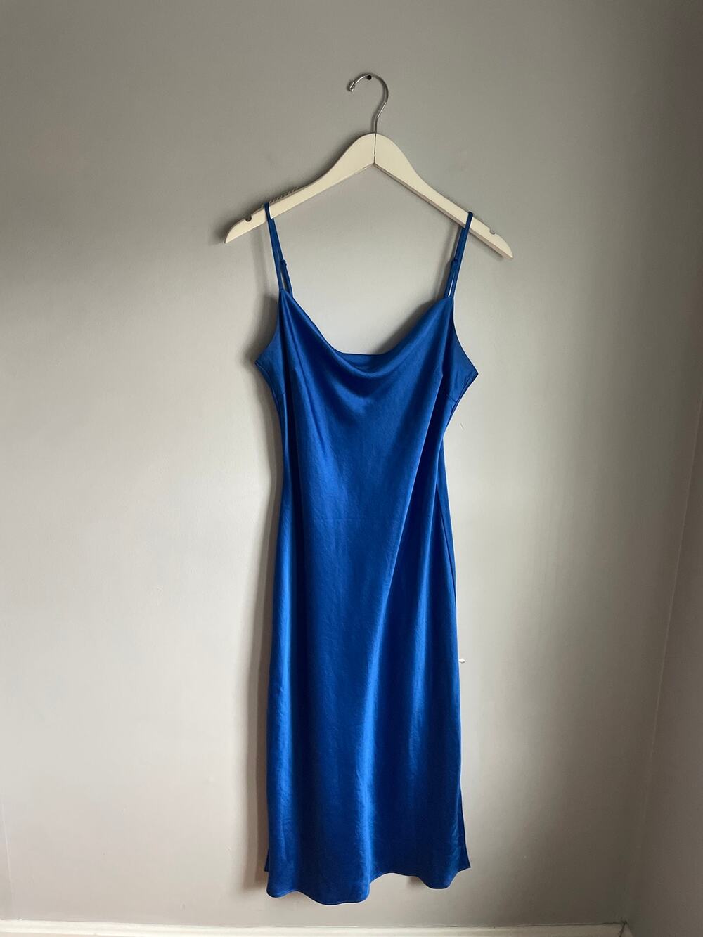 Express Royal Blue Silky Cocktail Slip Dress Midi size Medium Wedding Guest